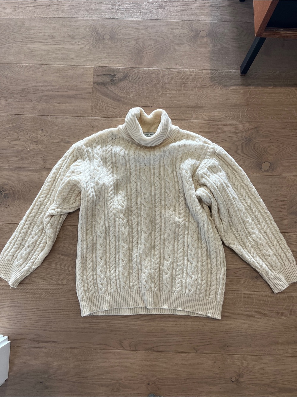 United Colors Of Benetton Cream Cable Turtleneck Sweater